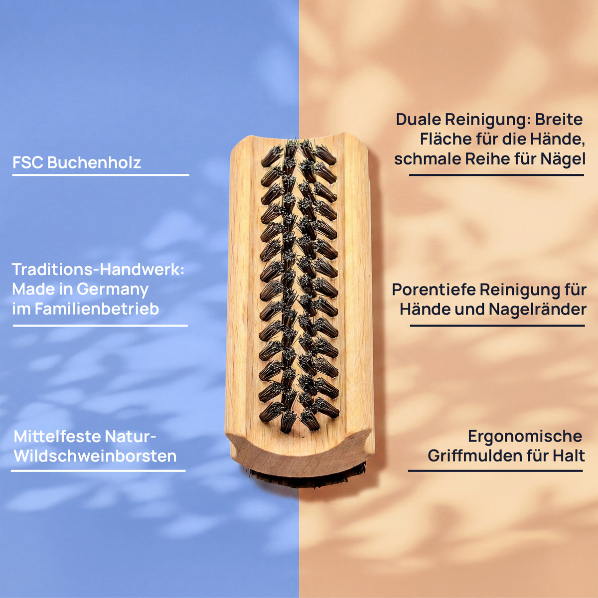 Hand & Nail Brush, Boar Bristles, Double-Sided, Medium-Firm