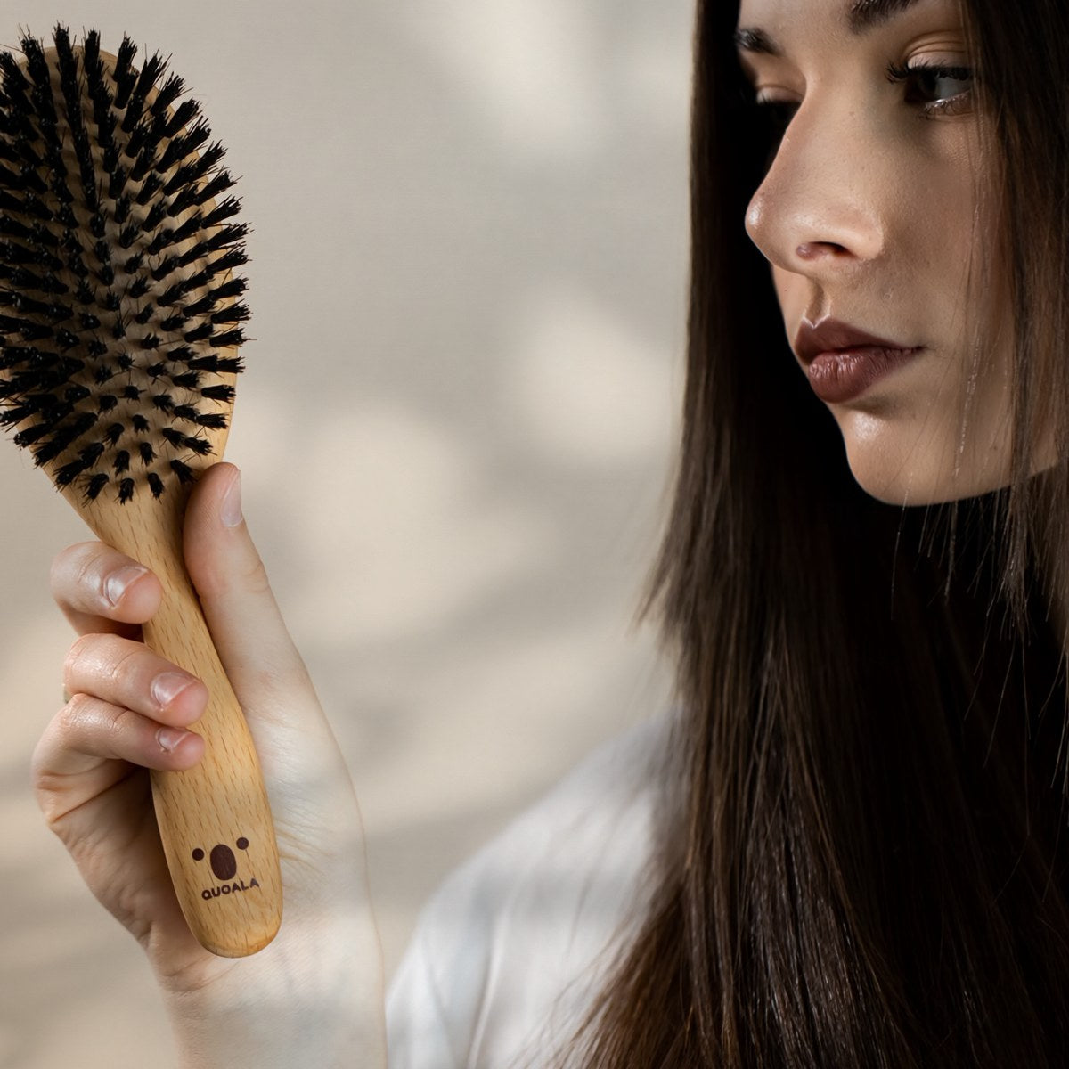 La brosse tenue dans une main
